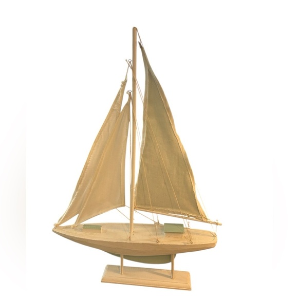 Vintage-Style Rustic Sailing Boat Model - Wooden Yacht with Fabric Sails - NWOT - Picture 5 of 8